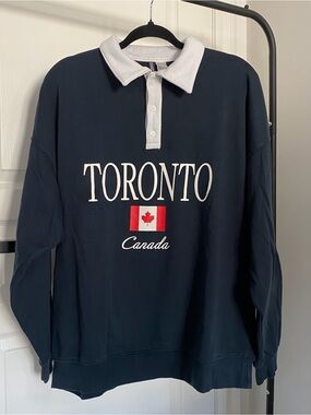 H&M Navy Blue and White Toronto Canada Rugby Sweatshirt